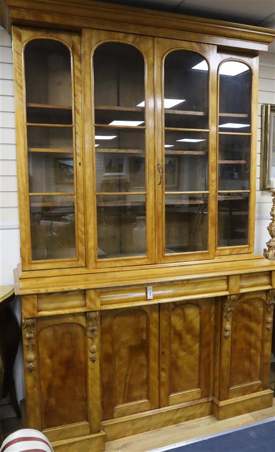 A Victorian satin birch breakfront and inverse breakfront library bookcase W.170cm